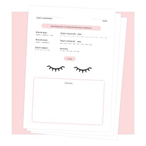 Ankieta klienta w salonie kosmetycznym do druku stylizacja rzęs do druku PDF
